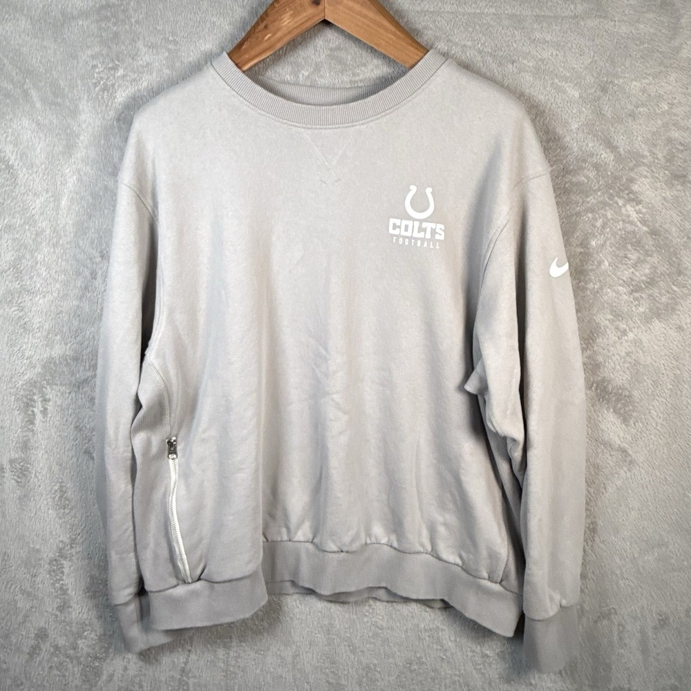 Nike Colts Football Mens XL Gray Crewneck Sweatshirt Pullover Zip Pocket NFL